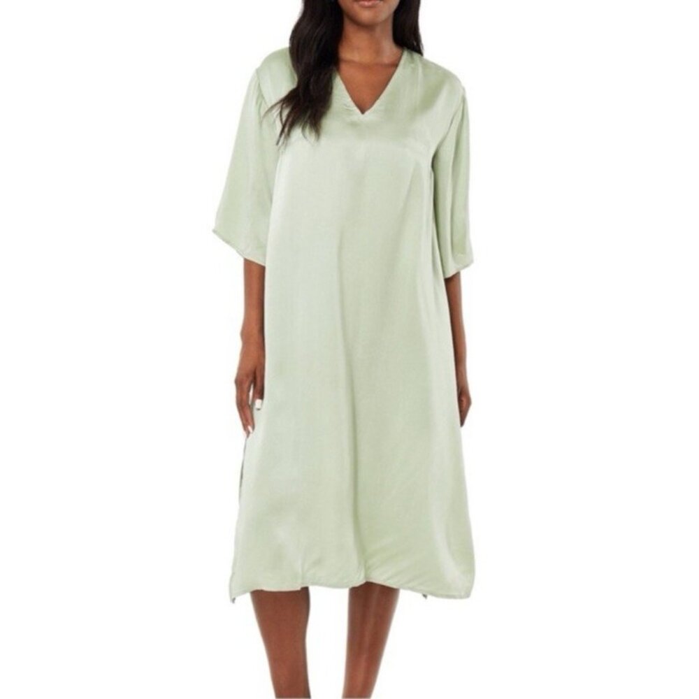 Anthropologie Roller Rabbit SILK Dress Sage Green S Small Short Sleeve Washable